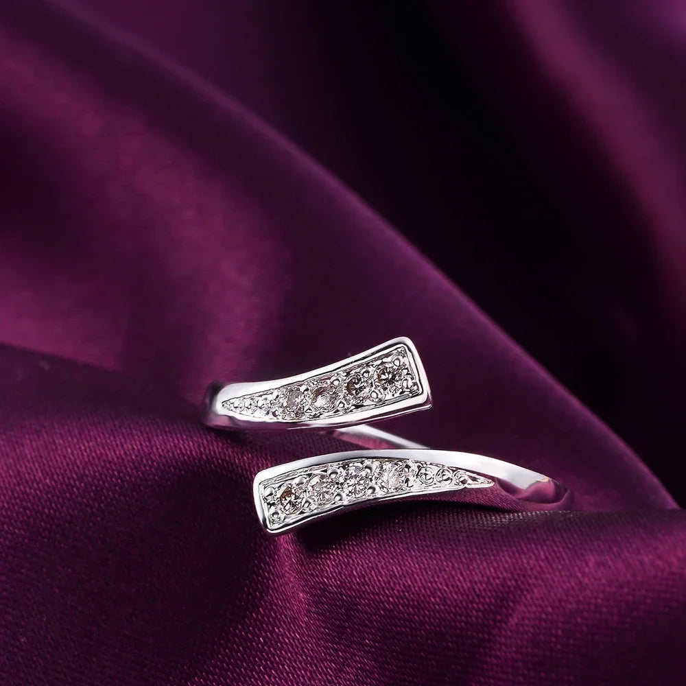 Hot 100% 925 Sterling Silver crystal Ring For women adjustable size Fashion party engagement wedding luxury Jewelry Holiday gift