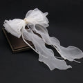 Long Ribbon Mesh Bow Women Hair Clips Elegant Pearls HairBands White Mesh Hairpins Wedding Party Bride Hair Accessories
