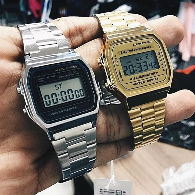Fashion Digital Men's Watches Luxury Stainless Steel Link Bracelet Wrist Watch Band Business Electronic Male Clock Reloj Hombre
