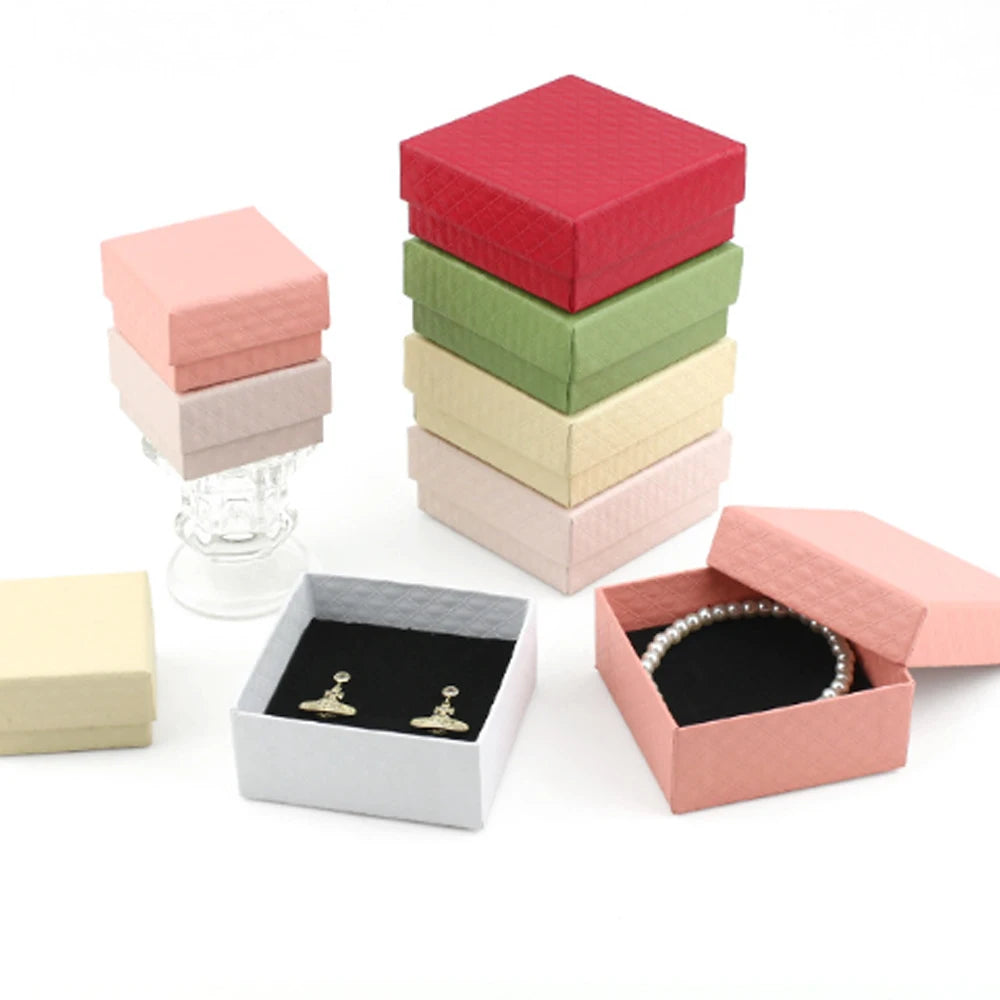 5Pcs 5x5x3cm Jewelry Gift Box Ring Earring Organizer Display Stud Packaging Travel Accessories Black Sponge Case Wedding Favors