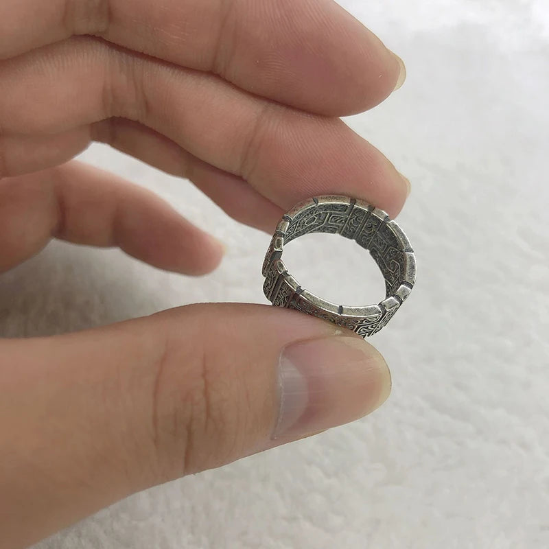 Retro Tang Grass Pattern Ring For Men Silver Color Punk Gothic Open Ring Handmade Rock Hiphop Unisex Jewelry Accessories Gift
