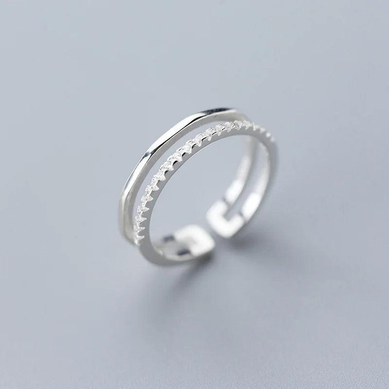 925 Sterling Silver Rings for Women Men Couple Minimalist Handmade Double Zircon Ring Party Jewelry Gift Prevent Allergy