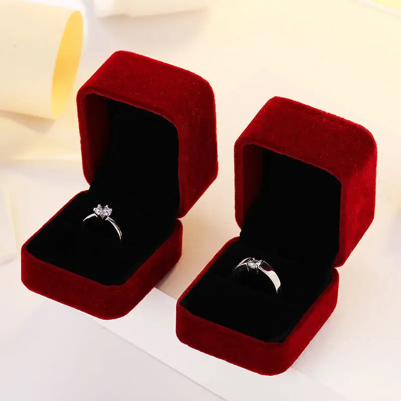 Square Red Engagement Velvet Earring Ring Box Organizer For Valentine Day Gift Wedding Ring Showcase Jewelry Packaging Wholesale
