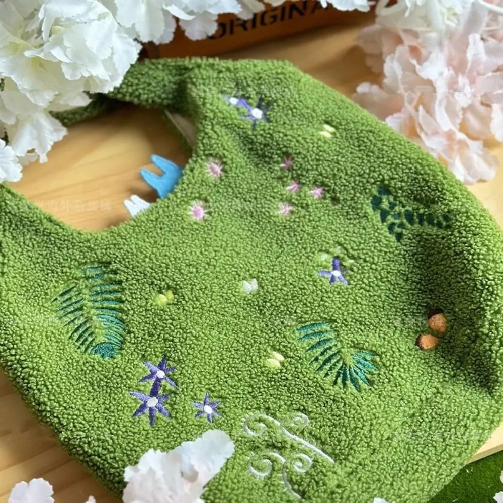Lamb Wool Embroidered Lamb Bag Green Cartoon One-Shoulder Handbag Square Shape Foldable Mobile Phone Bag Casual Occasions