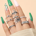 LATS 8pcs Irregular Red Crystal Heart Aesthetic Rings for Women Y2K Gothic Butterfly Spider Ring Creative Jewelry Accessories