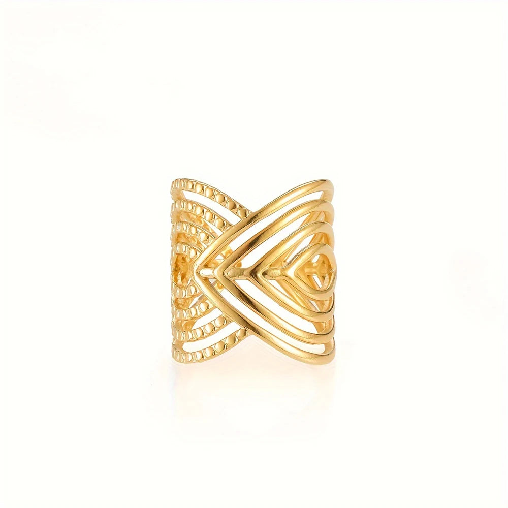 DGIDDK Stainless Steel Ring Irregular Unique Design Open Ring Aesthetic Jewelry Geometric Hollowing Ladies Fashion Trend Jewelry