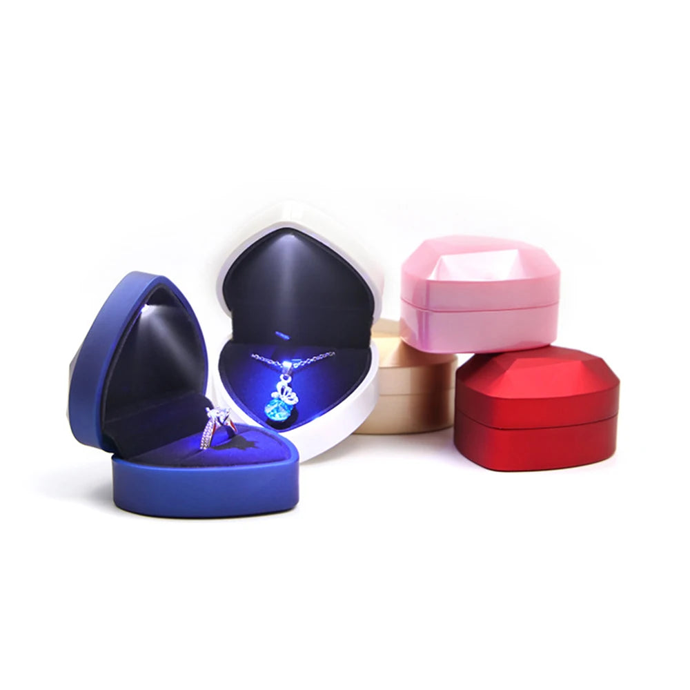 Ring Box LED Light Proposal Engagement Necklace Boxes Jewelry Gift Red Wine Ring Case for Wedding Valentine's Day Anniversary