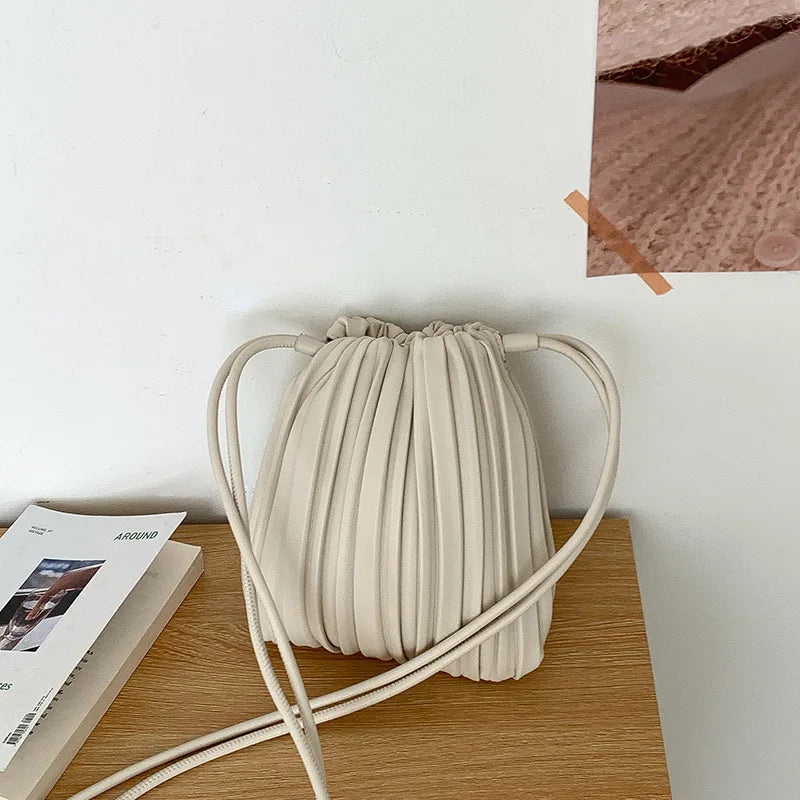 PU Leather Small Square Crossbody Bags for Women 2025 New Fashion Pleated Versatile Phone Shoulder Bag Korean Luxury Handbags