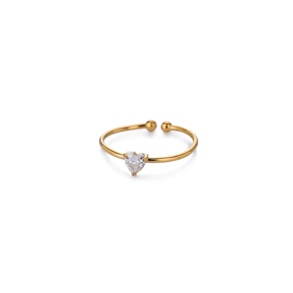 Zircon Heart Birthstone Rings For Women Gold Color Adjustable Stainless Steel Birthstone Heart Ring  Wedding Jewelry Gift BFF