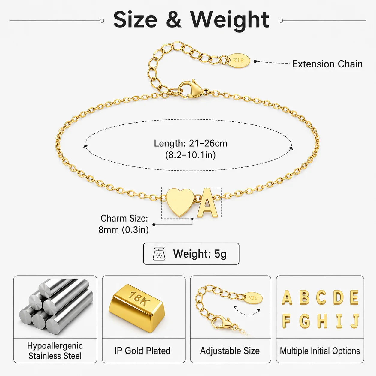 Heart Initial Anklet Bracelets for Women Adjustable Stainless Steel Hypoallergenic Beach Jewelry Personalized Foot Chain Anklet