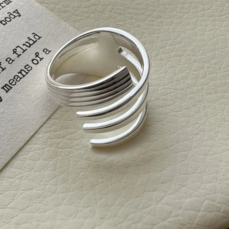PANJBJ 925 Sterling Silver Hollow Out Rings For Women Three Layered Cross Punk Irregular Vintage Jewelry Gift Dropshipping