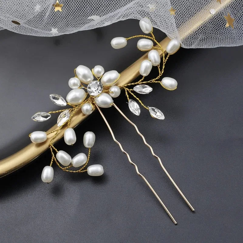 Women Pearl Hair Clips Bridal Tiaras Hair Comb Vine Bridesmaid Hairpins Barrettes Women Headwear Wedding Hair Pieces Jewelry