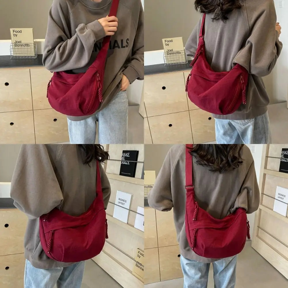 Casual Canvas Crossbody Bags Korean Simplified Large Capacity Sports Hobos Bag Solid Color Lightweight Dumpling Bag Women