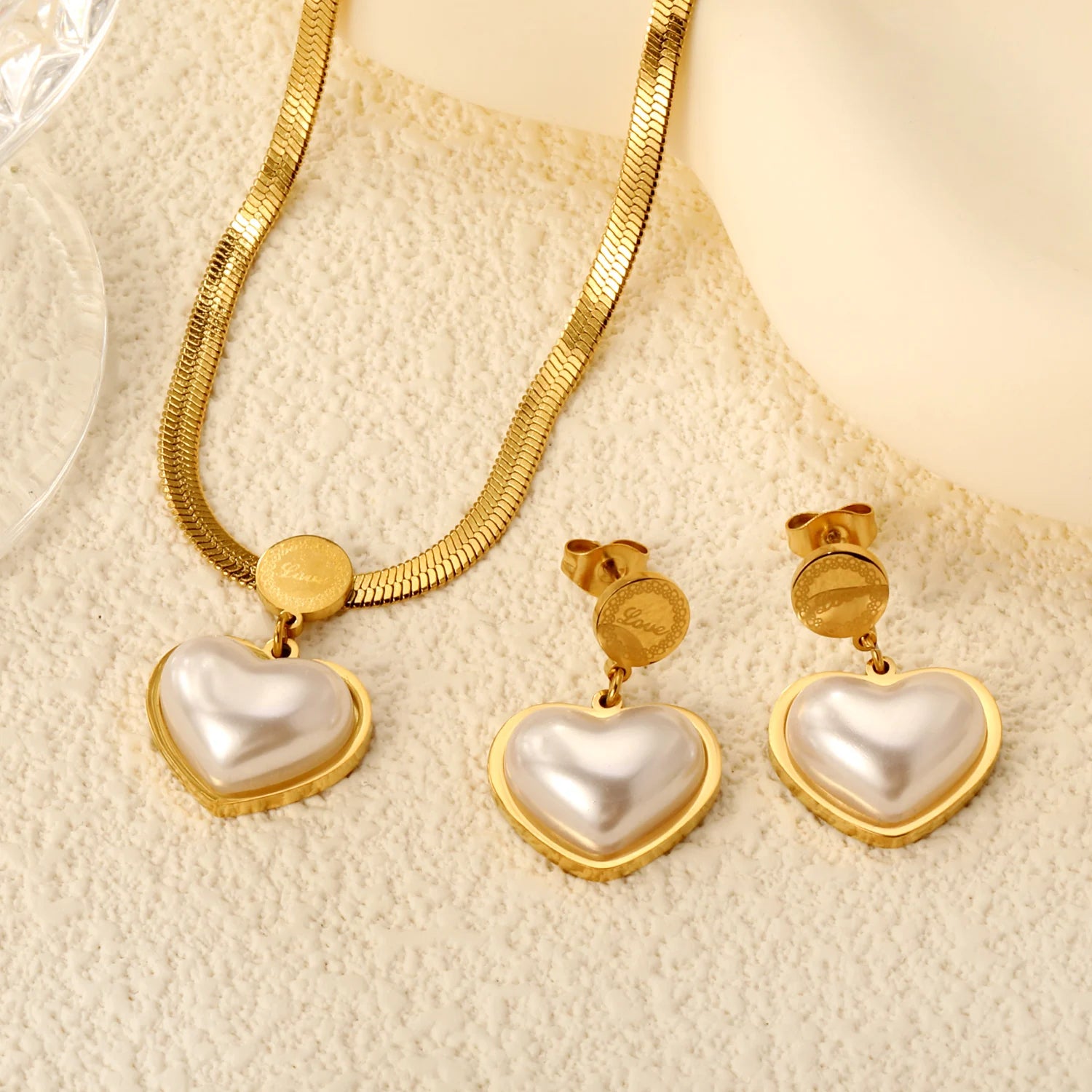 LUXUKISSKIDS Fashion Cubic Love Heart Minimalist Jewelry Set Necklace Earrings Bracelets Stainless Steel Women Party Accessories