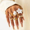 Gold Pearl Statement Ring Set