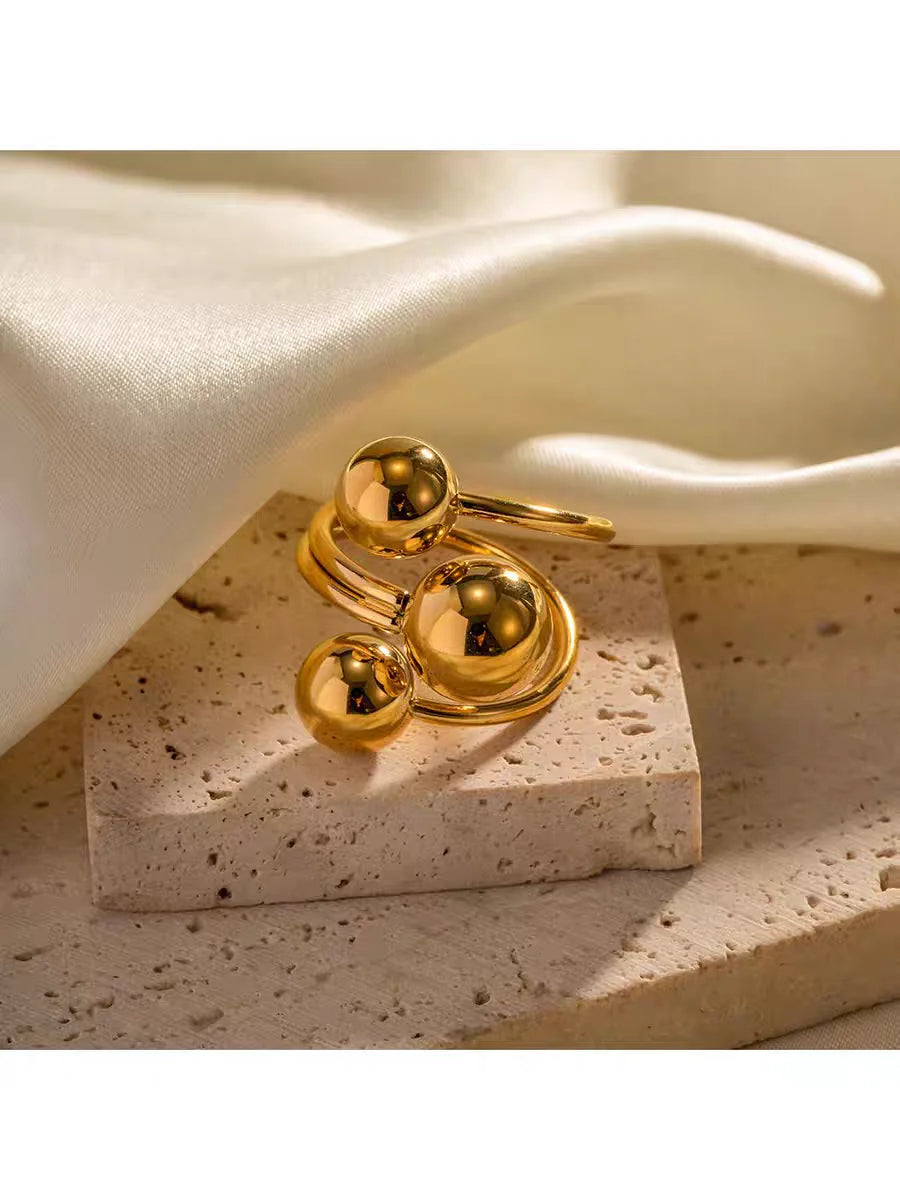 Stainless Steel Double Ball Adjustable Ring For Women Unisex Gold Color Trendy Finger Rings Decompression Jewelry Gifts Anillos