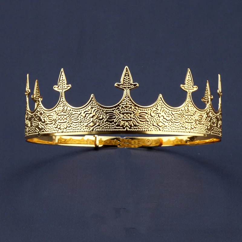 Alloy King Crown for Men Royal King Queen Crown Metal Prince Tiaras Full Round Birthday Party Hats Costume Jewelry Accessories