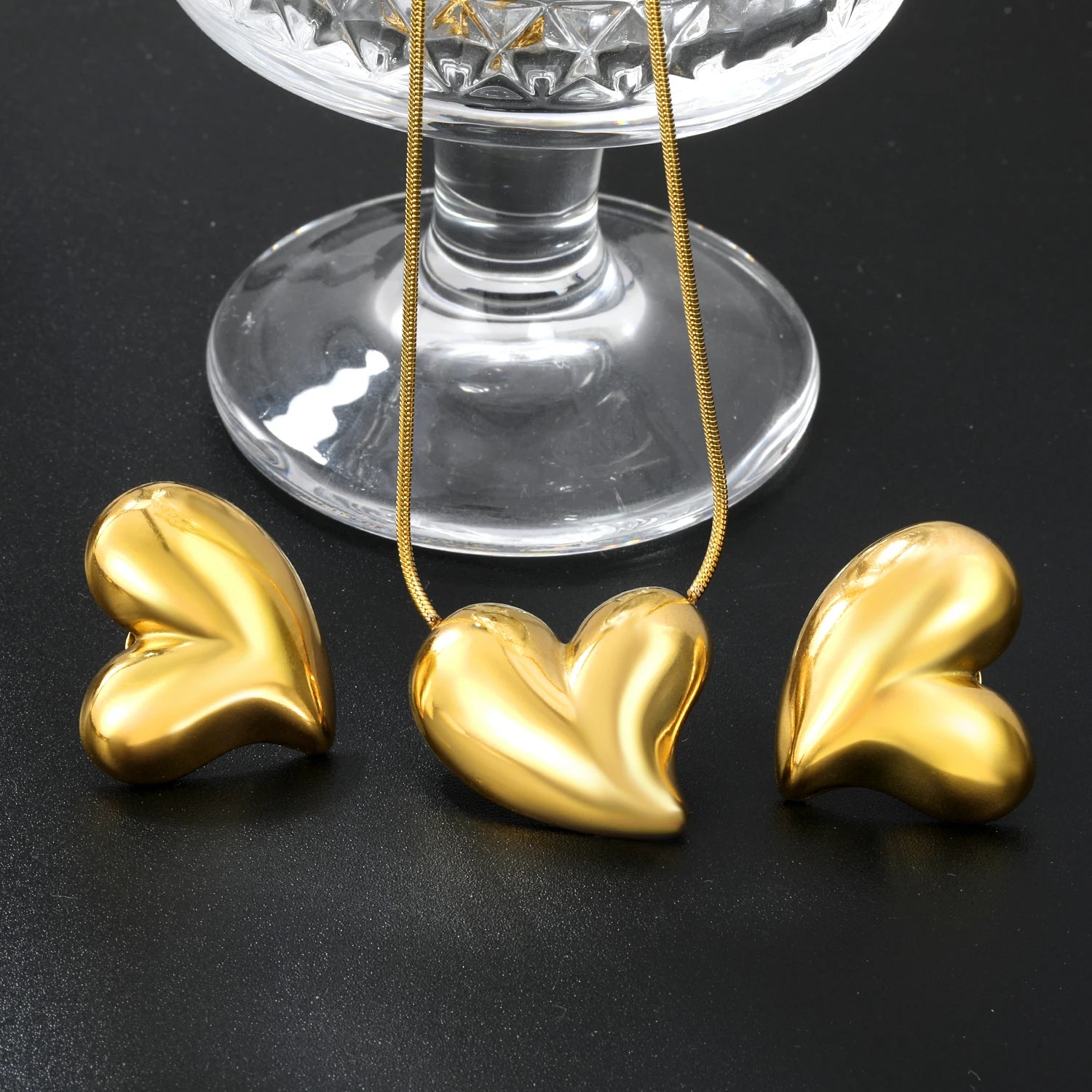 LUXUKISSKIDS Fashion Cubic Love Heart Minimalist Jewelry Set Necklace Earrings Bracelets Stainless Steel Women Party Accessories