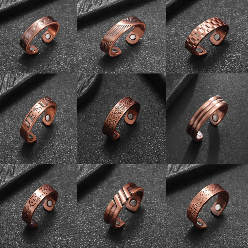 Fashionable Coin Symbol Pattern Copper Opening Magnetic Ring Retro Men\\\\'s and Women\\\\'s Joint Pain Treatment Jewelry