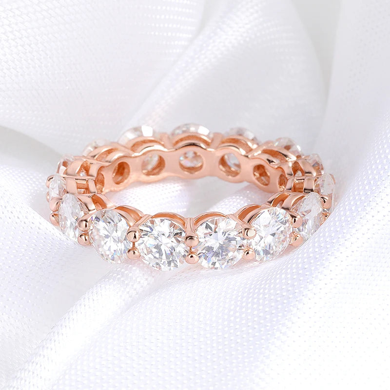 Smyoue 3/3.5/5mm Rose Gold Color All Moissanite Rings for Women Sparkling Wedding Ring 925 Sterling Silver Classic Jewelry Bands