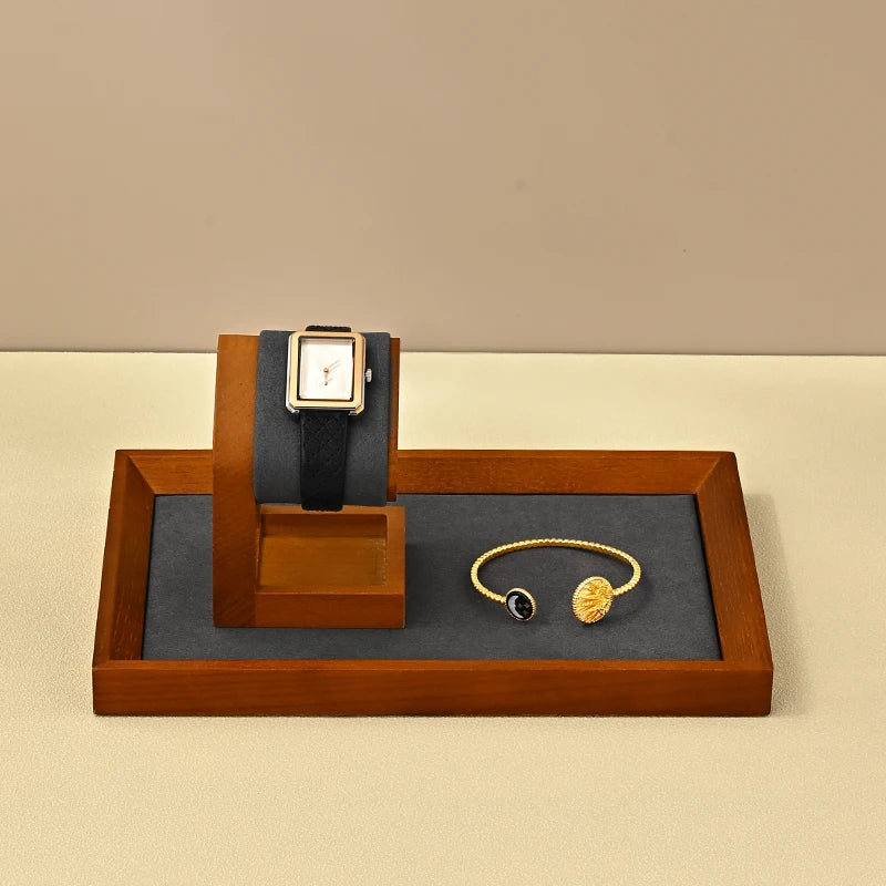 WoodTen Solid Wood Watches Display Stands Base Watch Necklace Bracelet Organizer Rack Bangle Scrunchie Headband Showcase Stands