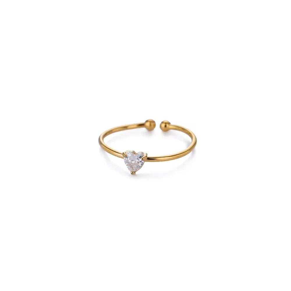Zircon Heart Birthstone Rings For Women Gold Color Adjustable Stainless Steel Birthstone Heart Ring  Wedding Jewelry Gift BFF
