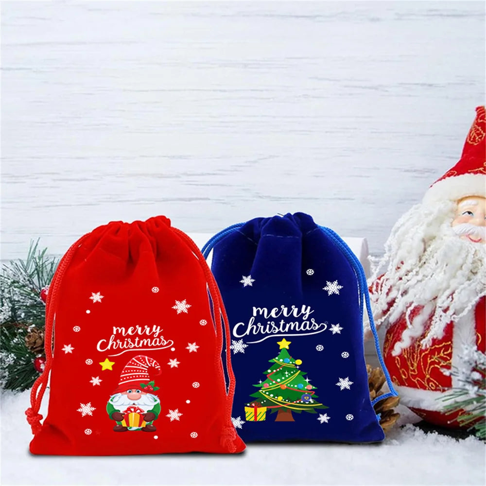 1PC Christmas Velvet Bags Drawstring Pouch Candy Gift Bag Bracelet Earrings Necklaces Jewelry Packaging Storage Bags