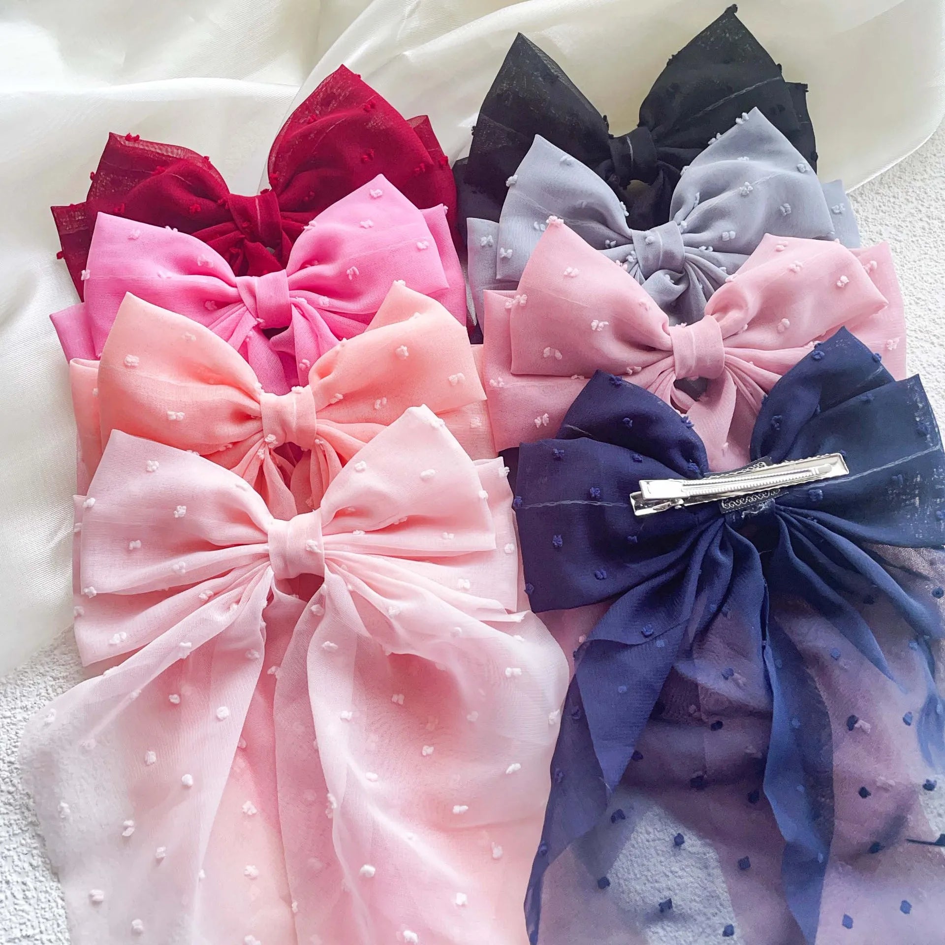 Oversized Bow Headband Hair Clip For Women Fashion Simple Solid Satin Spring Clip Ponytail Bow Party Gift