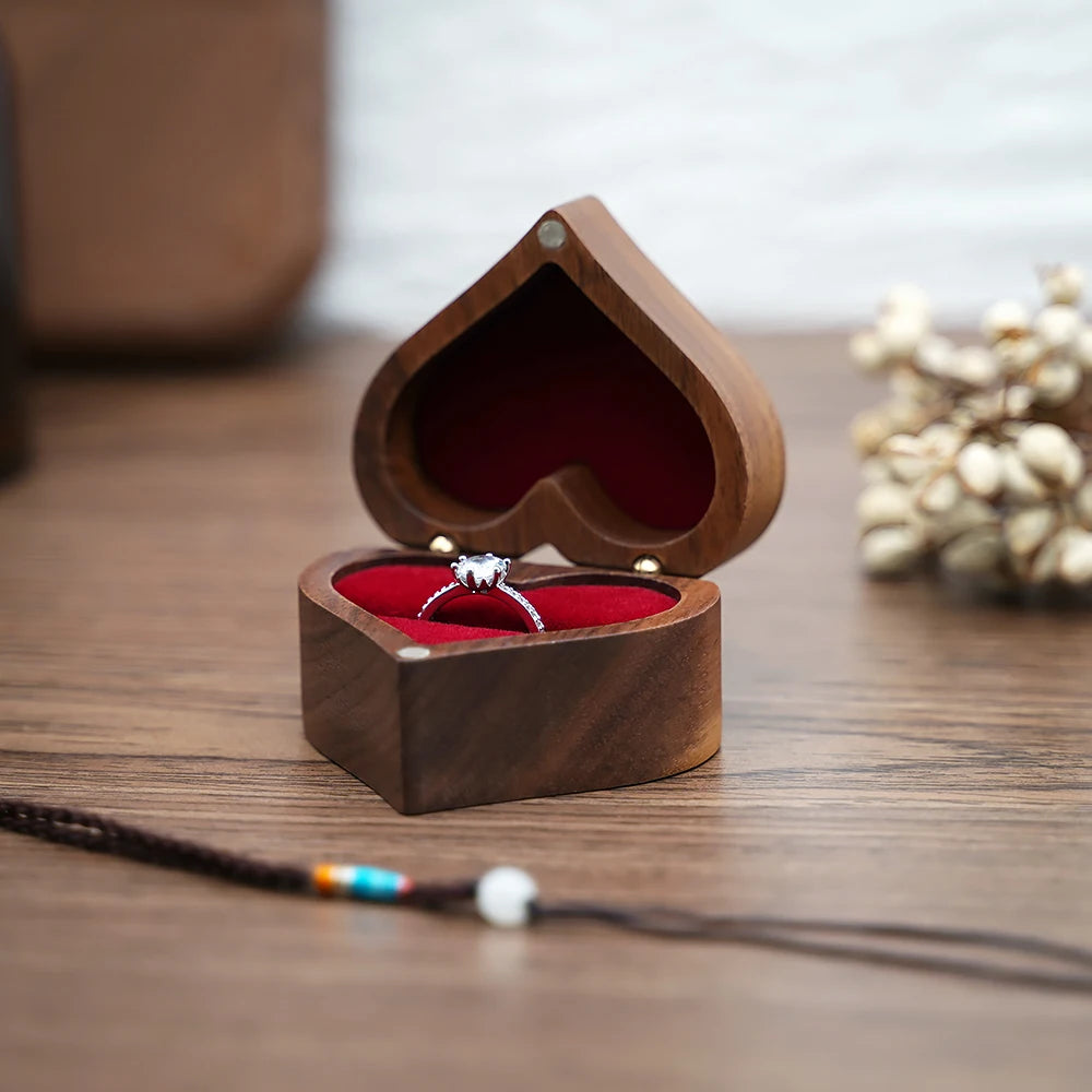 Heart-shaped Wooden Jewelry Box Proposed Jewellery Gift Case Wedding Display Jewelry Storage Organizer Earring Ring Necklace Box