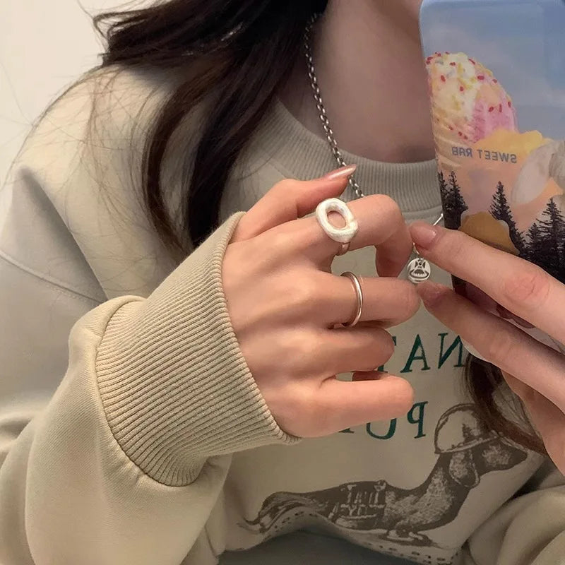 Korean Fashion Hollow Rings For Women Girls Geometric Silver Color Smiple Open Party Aesthetic Jewelry Gift Y2K Accessories