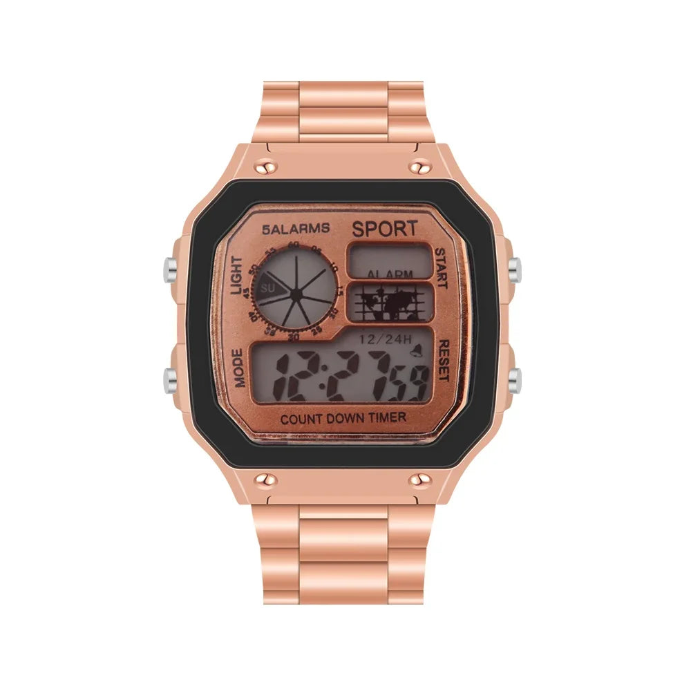 Fashion Digital Men's Watches Luxury Stainless Steel Link Bracelet Wrist Watch Band Business Electronic Male Clock Reloj Hombre