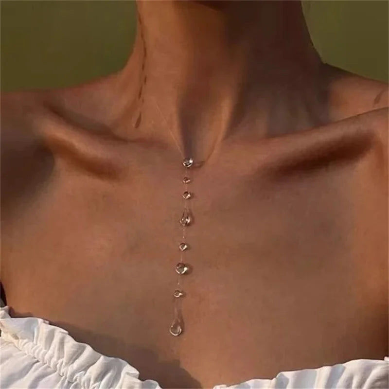 Simple Transparent Water Drop Clavicle Chain Thin Rope Beaded Tassel Earrings Necklace Bracelet Women Niche Personalized Jewelry
