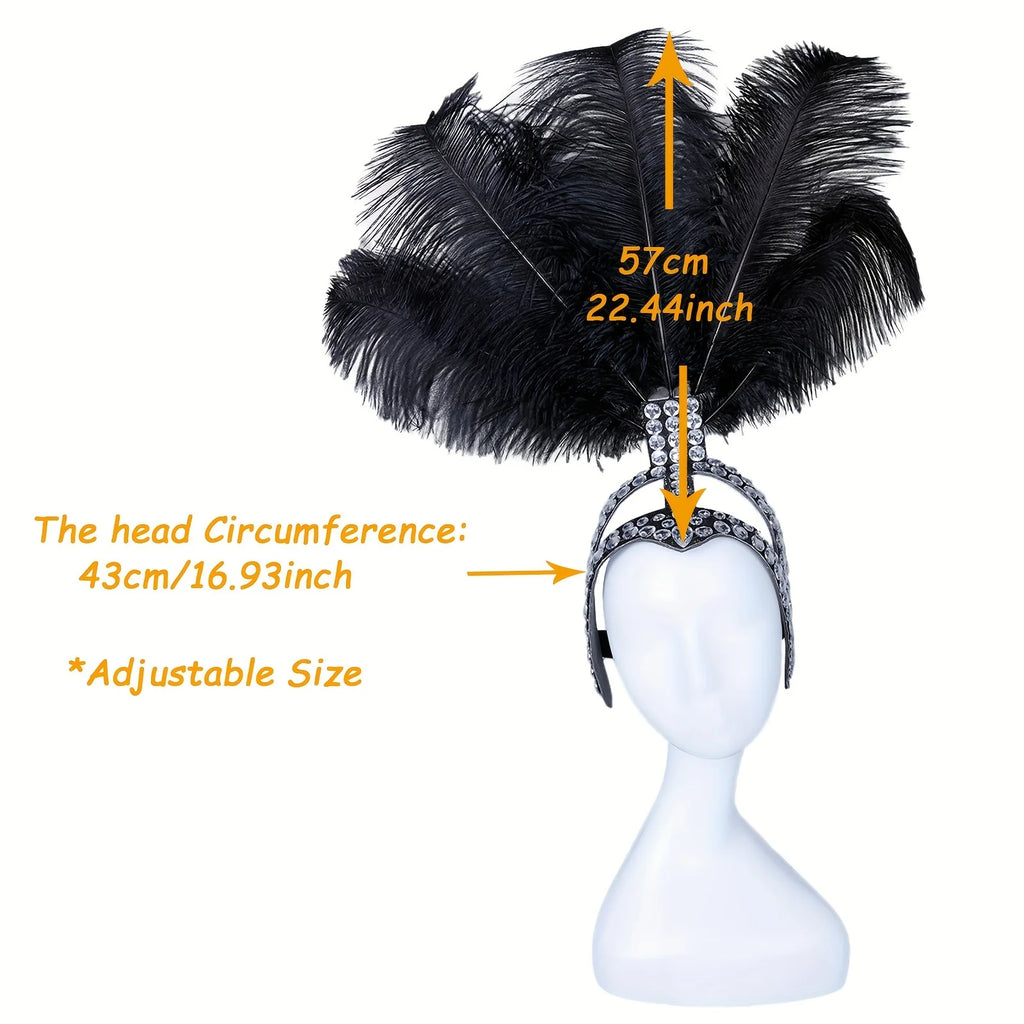 Glamorous 1920s Inspired Feather Headband with Rhinestones Adjustable DIY Costume Accessory for Halloween Graduation Parties Ava