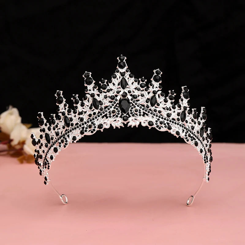 Black Crowns For Women Baroque Rhinestone Crown Tiara Halloween Hair Jewelry Accessories Party Headpieces Gift for Friend