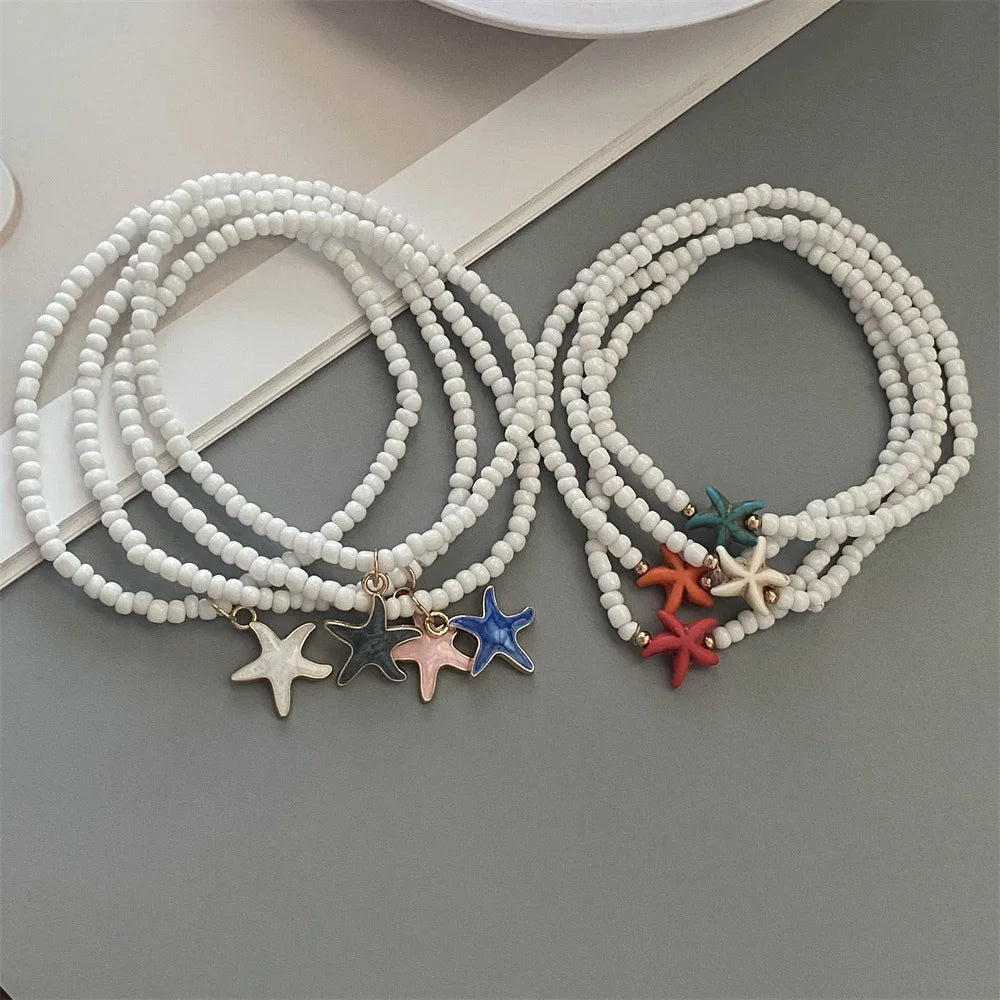 1 PC Starfish Anklet Rice Beads Handmade White Color Foot Bracelet Jewelry Gift for Friend Summer Gift Foot Bracelet