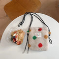 New Fashion Plush Rainbow Polka Dot Cute Little Bag Pink Shoulder Crossbody Bag Women Shopping Storage Bag Portable Phone Pouch