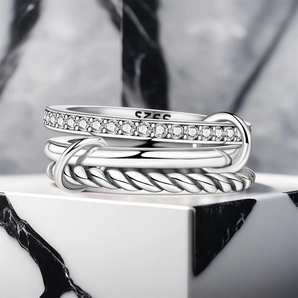 925 Sterling Silver Three-Ring Stackable Ring for Women Simple Fashion Design Fine Jewelry Perfect for Birthday Party Gift 2026
