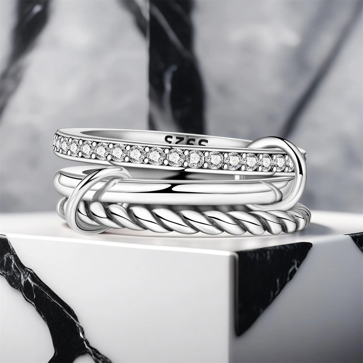 925 Sterling Silver Three-Ring Stackable Ring for Women Simple Fashion Design Fine Jewelry Perfect for Birthday Party Gift 2026