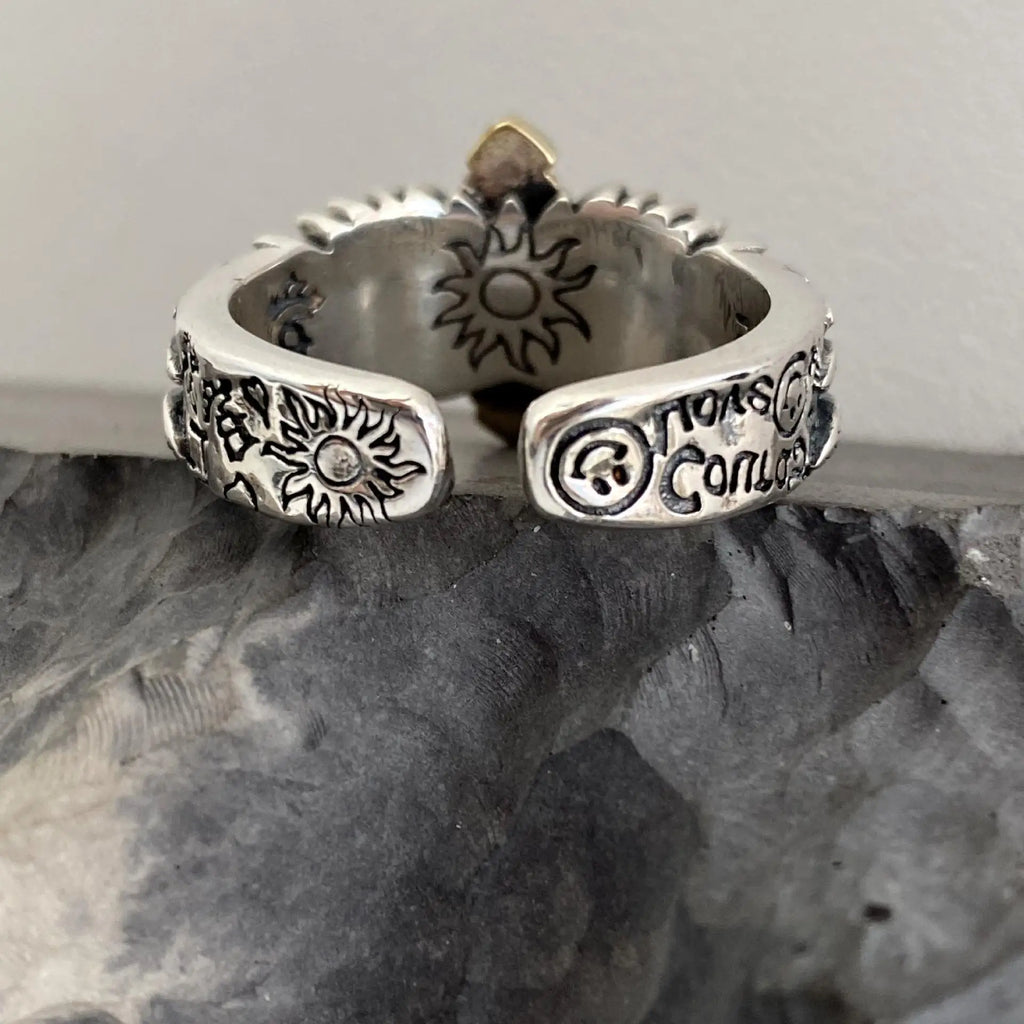 Retro Cross Feather Graffiti Ring For Men Punk Gothic Adjustable Ring Handmade Rock Hiphop Unisex Jewelry Accessories Man Gift