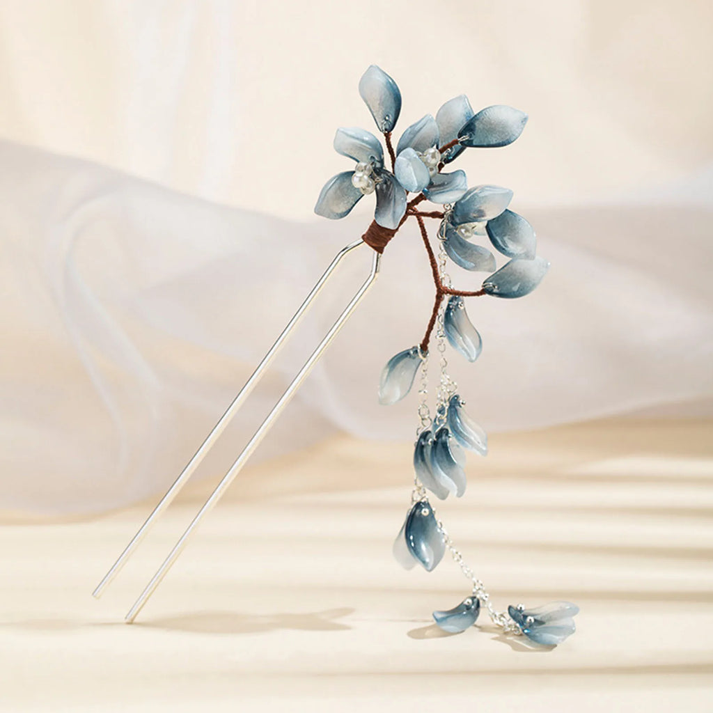 U Shape Hairpin Glazed Flower Hair Stick Chinese Han Custme Hair Accessories Vintage Girls Fringe Hair Clip Step Shaking Jewelry