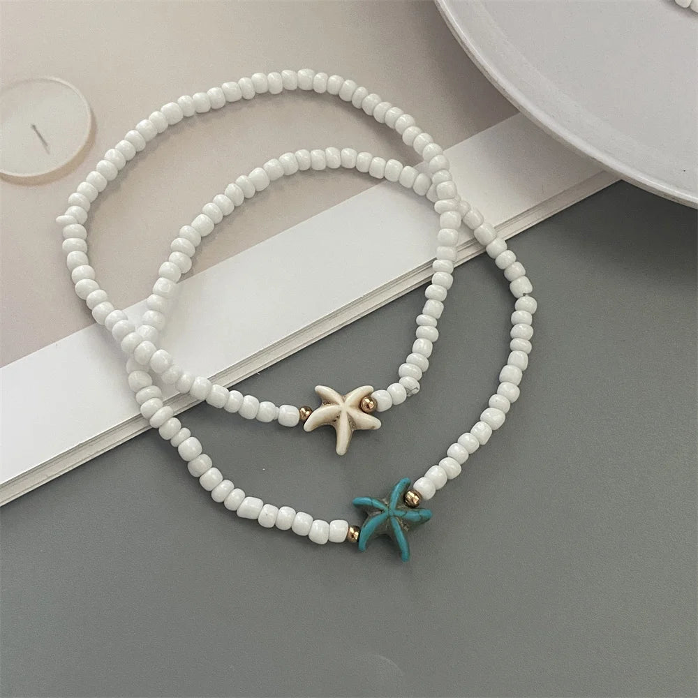 1 PC Starfish Anklet Rice Beads Handmade White Color Foot Bracelet Jewelry Gift for Friend Summer Gift Foot Bracelet