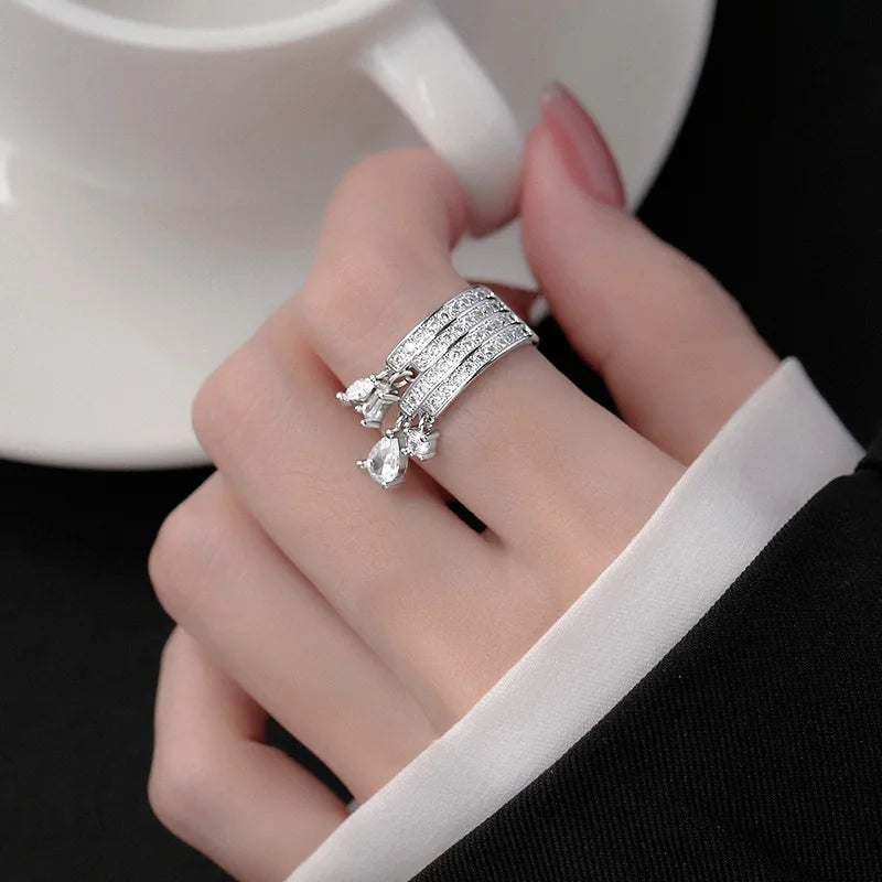 XIYANIKE Niche Waterdrop Zircon Cuff Finger Rings For Women Girl Fashion New Jewelry Friend Gift Party Wedding Anillos Mujer
