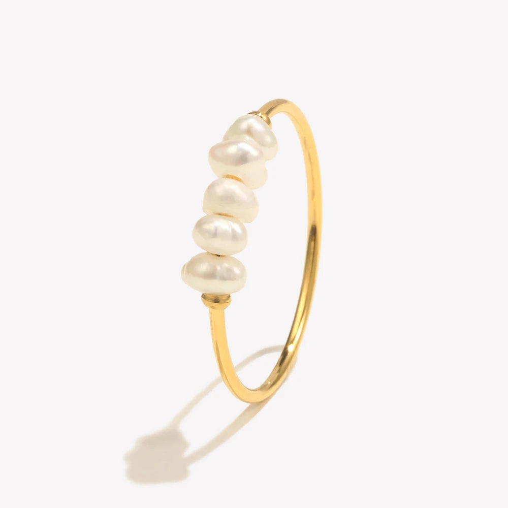 E.B.belle Gold Plated Stainless Steel Freshwater Pearls Rings For Women Accesorios Para Mujer Bagues Acier Inoxydables Femmes