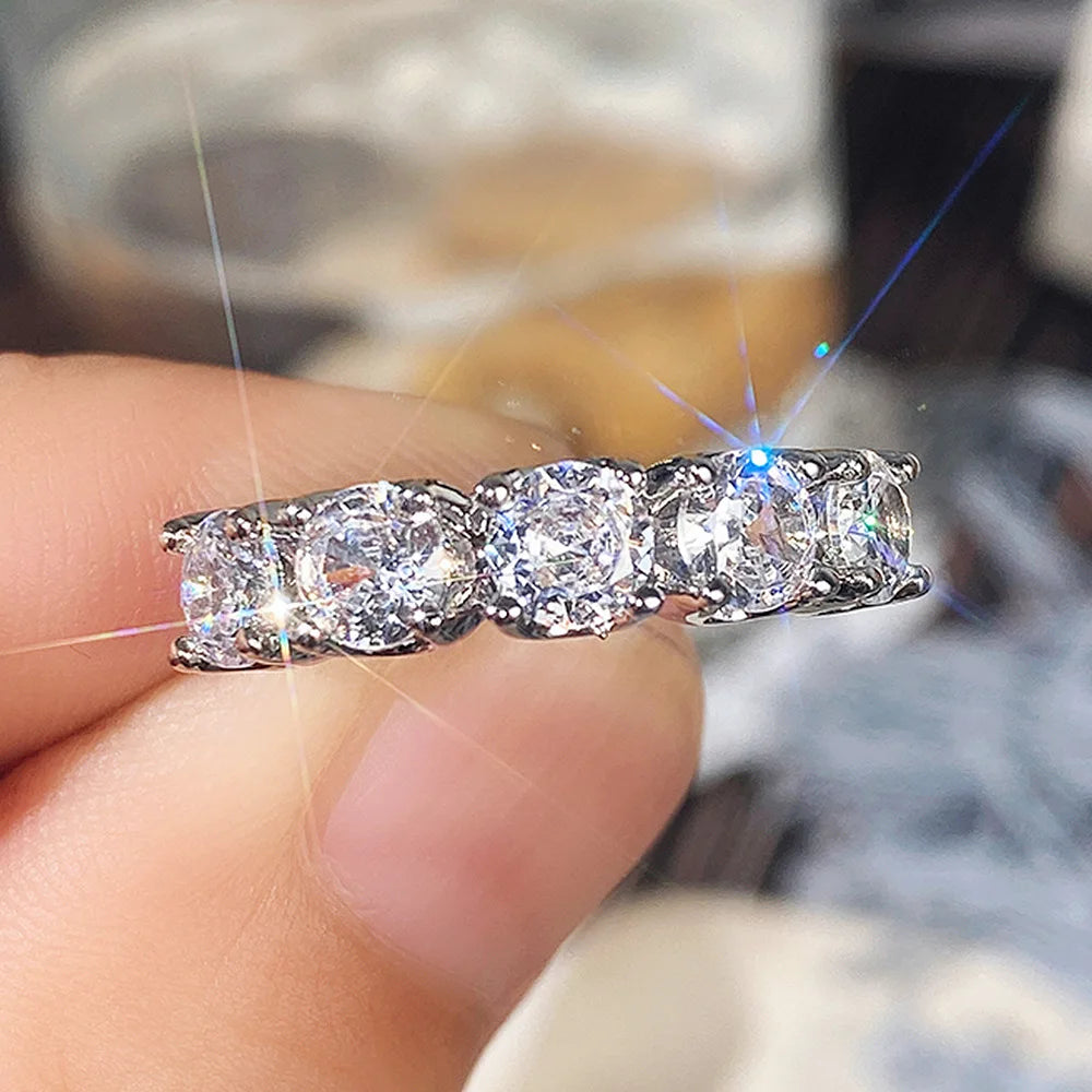 Hot Selling Single Row lab Moissanite Rings for Women Elegant Crystal 925 Sterling Silver Rings for Wedding Jewelry Size 6-10