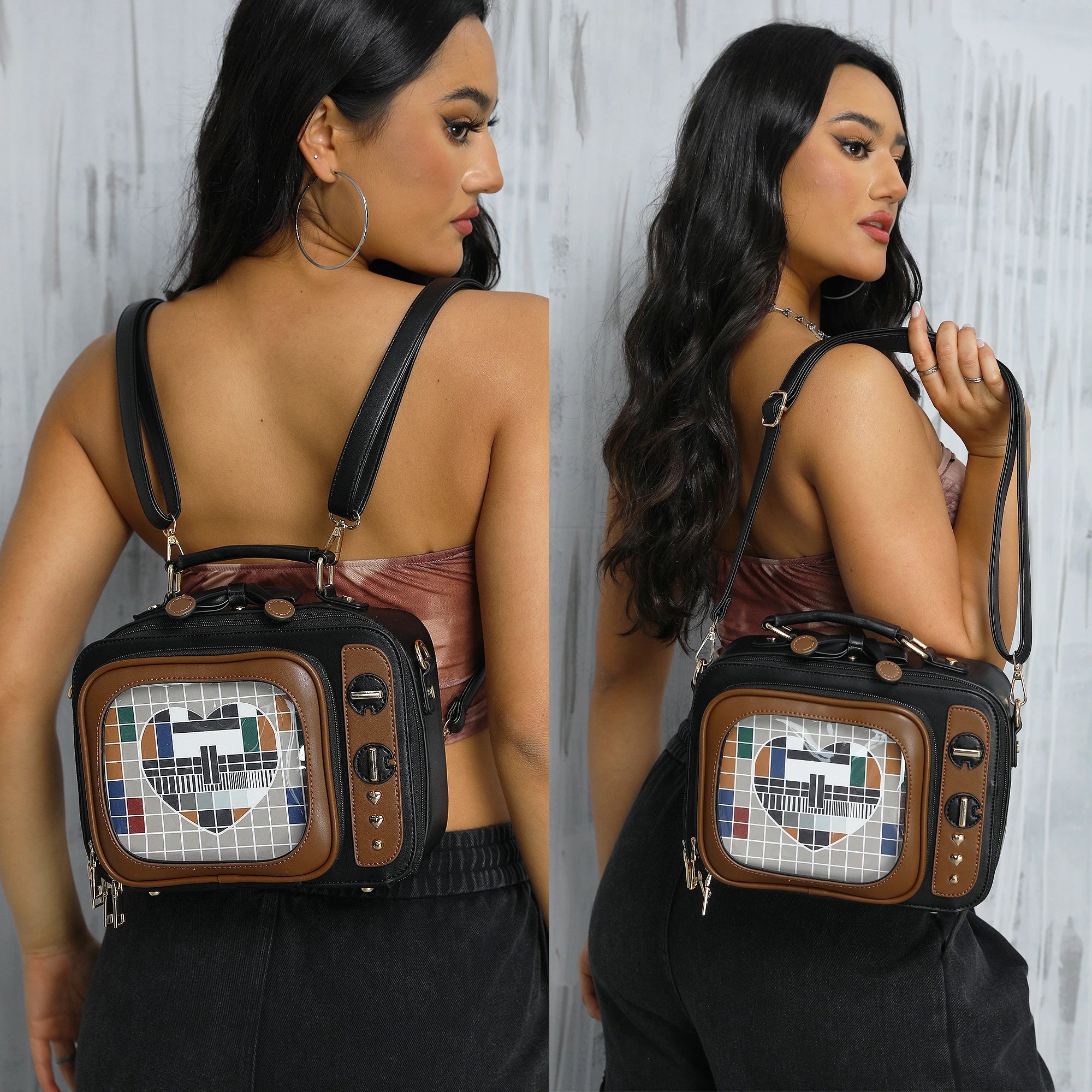 Novelty Tv Shape Ita Bag Retro Television Women Shoulder Bag Design Ita Backpack with Inserts Girls Crossbody Bag