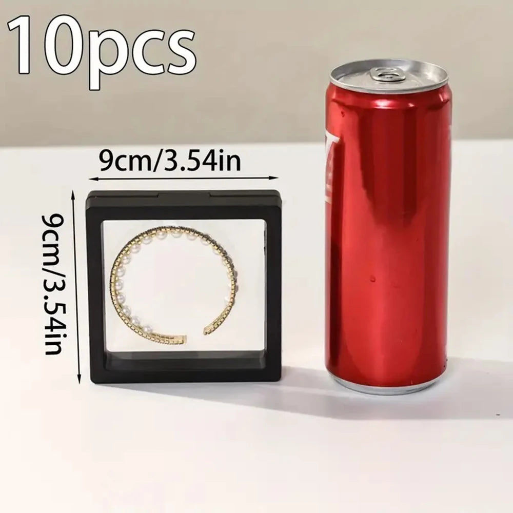 10pcs PE Film Black White Jewelry Storage Box 3D Packaging Case Free Stand Floating Frame Membrane Ring Earring Necklace Display