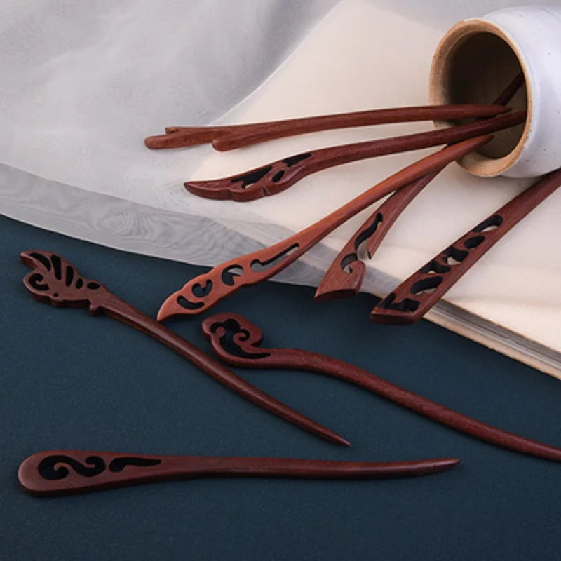 Traditional Hair Sticks Chinese Hair Clips Hairpins Carved Wooden Hair Fork Vintage Chop Stick Headwear For Women Jewelry
