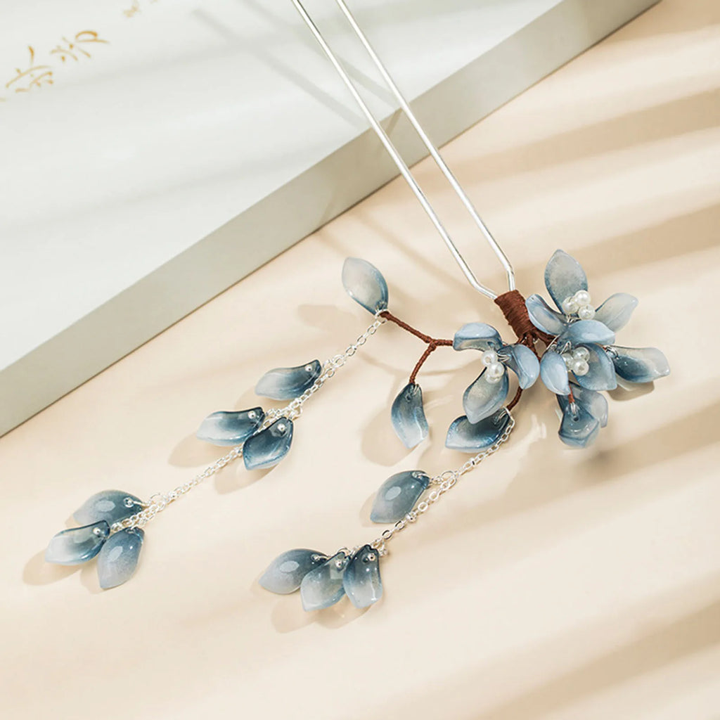 U Shape Hairpin Glazed Flower Hair Stick Chinese Han Custme Hair Accessories Vintage Girls Fringe Hair Clip Step Shaking Jewelry