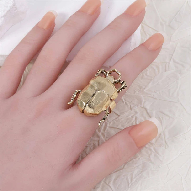 Retro Insect Opening Ring For Women Animal Beetle Cicada Punk Hip-hop Adjustable Finger Ring Trend Daily Party Jewelry Accessory