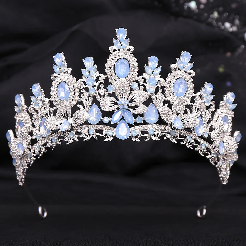 KMVEXO Baroque Luxury Water Drop Flower Crystal Opal Tiara For Women Wedding Girls Birthday Party Elegant Crown Hair Accessories